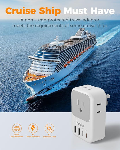 New Zealand Power Adapter 2 Pack, TESSAN PD 20W US to Australia Plug Adapter with 4 AC Outlets 4 USB Ports (2 USB C), Type I Travel Adaptor for USA to Australian Argentina China Fiji AU NZ Samoa