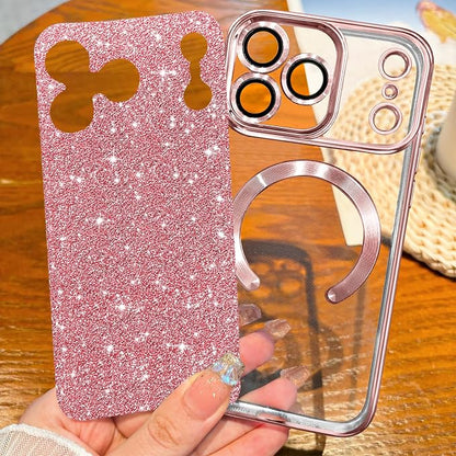 Hython for iPhone 17 Pro Max Case Glitter Clear Magnetic Phone Cases [Compatible with MagSafe] Full Camera Lens Protector Sparkle Luxury Plating Slim Shockproof Protective Cover Women, Pink