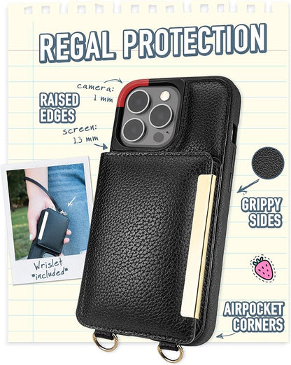 Smartish iPhone 13 Pro Crossbody Wallet Case for Women - Dancing Queen [Purse/Clutch with Detachable Strap & Wristlet] Protective Cover with Credit Card Holder - Stiletto Black-Gold
