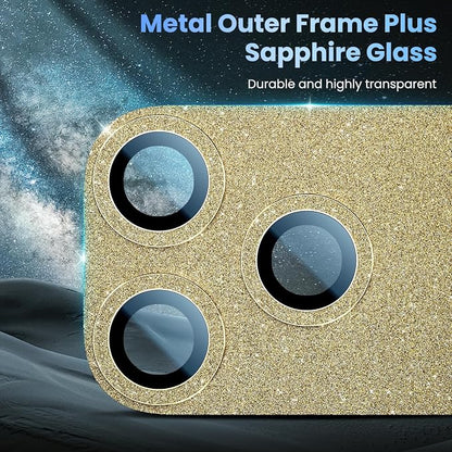 Uyiton for iPhone 17-Pro-Max Camera-Lens Protector: Bling [Not Easy to Break][Strong Adsorption][Case-Friendly] Metal Tempered Glass Rear Camera Screen Cover - Glitter Gold