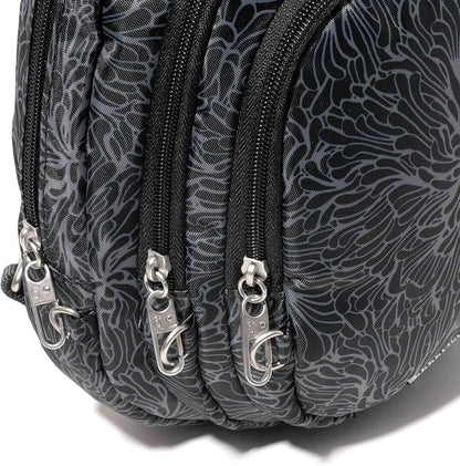 Baggallini Securtex® Anti-Theft Multi Zip Sling - Lightweight 8.6"x15.2" Travel Bag with Locking Zippers & RFID Protection