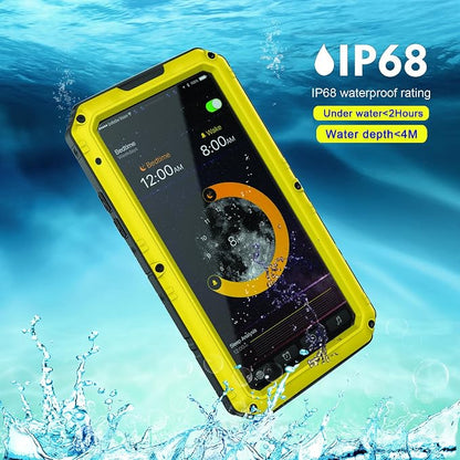 Mitywah Waterproof Compatible with iPhone X/XS Heavy Duty Military Grade Shockproof Cover Built-in Screen Protection, Metal Case Full Body Dustproof Strong Rugged Thick for iPhone X/XS, Yellow