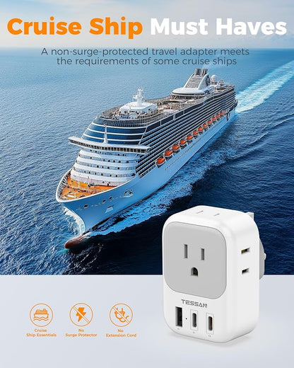 TESSAN UK Adapters for Travel 3 Pack, Type G Plug Adapter | PD 20W, 4 AC Outlets, 3 USB Ports (2 USB C), US to UK Ireland England London Dubai Scotland Hong Kong UAE, For Travel