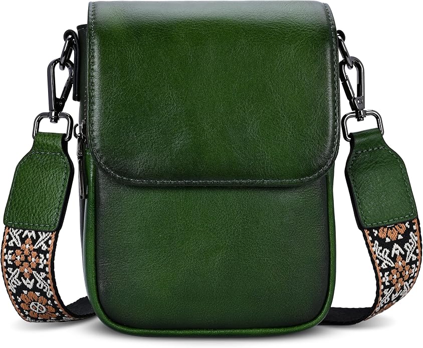 HESHE Leather Small Crossbody Bags for Women RFID Blocking Cell Phone Purse Anti-Theft Travel Bag with wide Straps