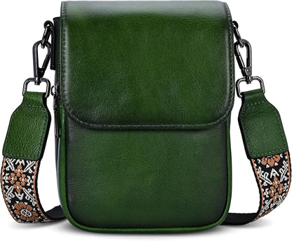 HESHE Leather Small Crossbody Bags for Women RFID Blocking Cell Phone Purse Anti-Theft Travel Bag with wide Straps