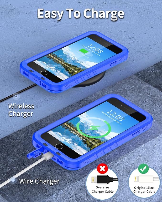 SPORTLINK for iPhone SE 3rd 2022/iPhone SE 2nd 2020/iPhone 7/8 Waterproof Case - Built in Screen Protector Full Body Shockproof Dustproof IP68 Waterproof Case for iPhone SE3/SE2/7/8 Frosted Blue