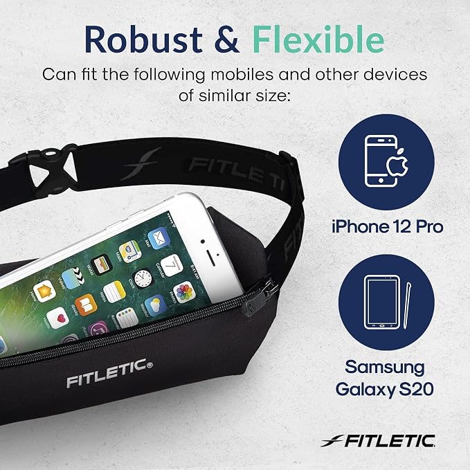 Fitletic Active Lifestyle Fanny Pack & Mini Sports Running Belt For Men & Women – Lightweight, Low Profile- Ultra-Soft Expandable Lycra Pouch - Fits All Phones – Inner Pocket