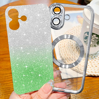 Hython for iPhone 17 Case Glitter Clear Magnetic Phone Cases [Compatible with MagSafe] Full Camera Lens Protector Sparkle Luxury Plating Slim Shockproof Protective Cover Women, Gradient Silver
