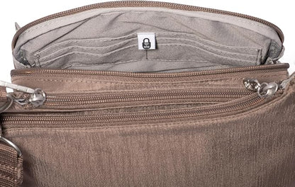 Baggallini Securtex Anti-theft Crossover Crossbody Bag 11”w X 8.5”h, Rfid, Built-in Wallet, Locking Zippers
