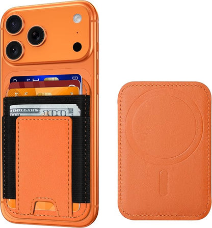 ExtreLife Upgraded for Magsafe Wallet, Stronger Magnetic Wallet for iPhone 17/16/15/14/13/12 Series, for iPhone Magsafe Wallets, RFID Blocking, Vegan Leather, Fit 7 Cards, Orange+Black