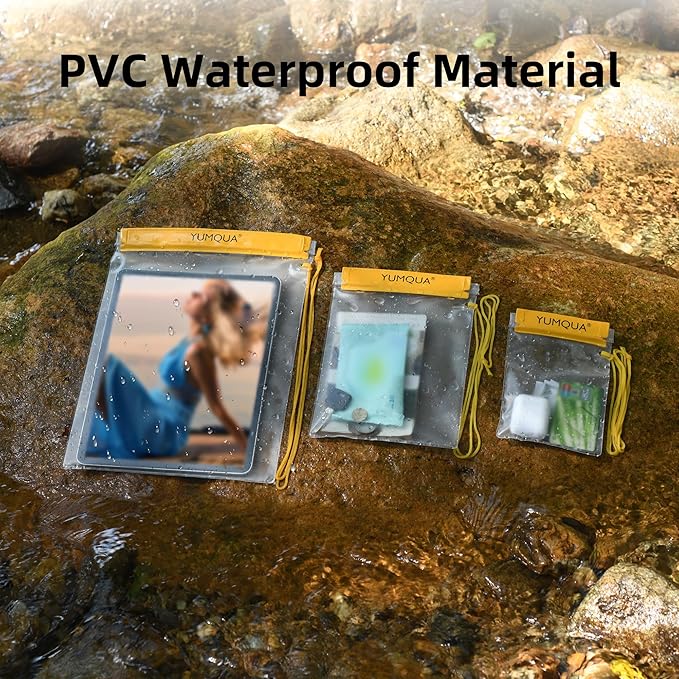 YUMQUA Clear Waterproof Bag, Waterproof Document Pouch Passport Holder Water Tight Map Case Waterproof Pouch Water Proof Small Dry Bags for Kindle Phone Tablet Camera, Kayak Boat PaddleBoard