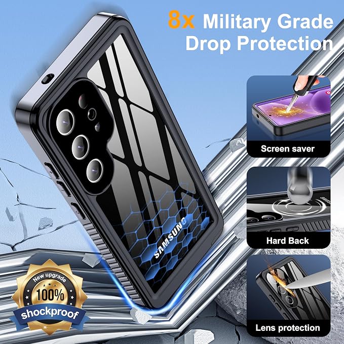 for Samsung Galaxy S25 Ultra Case, IP68 Waterproof with Built-in Screen&Lens Protector [14FT Military Shockproof] Full Body Heavy Duty Protective Phone Case for S25 Ultra 5G, Purple