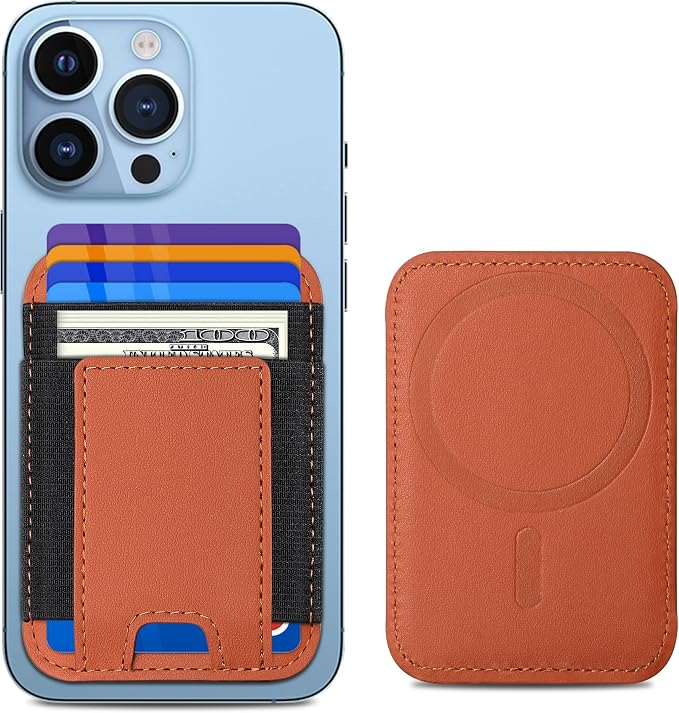 Upgraded for Magsafe Wallet, Strongest Magnetic Wallet, for iPhone Wallets Magsafe with 2 Card Slots, Magnetic Card Holder for iPhone 17/16/15/14/13/12 Series, Vegan Leather, Fit 7 Cards, Brown-2
