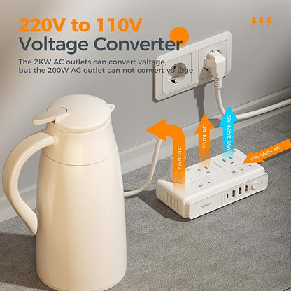 TESSAN Voltage Converter US to Europe, 220 to 110 Voltage Converter | Universal Travel Adapter, 4 USB Ports (1 USB C), 3 AC and EU UK AU IT in ZA Plug Power Adapter, Step Down Transformer, 4 FT