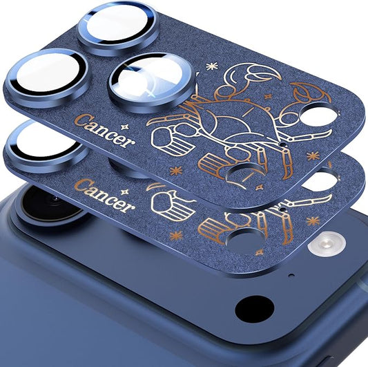 2 Pack Camera Lens Protector for iPhone 17 Pro,Cancer Pattern, AR 360-Degree Protection,Drop Protection,Anti Scratch Full-Coverage,Camera Transmfttance HD,Easy Installation,Dark Blue