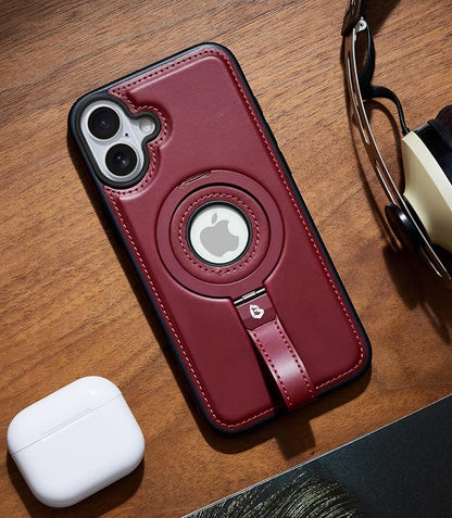 for iPhone 16 Plus Leather Case with Stand, Anti-Slip Grip Ring, Fits for MagSafe (Burgundy, iPhone 16 Plus)