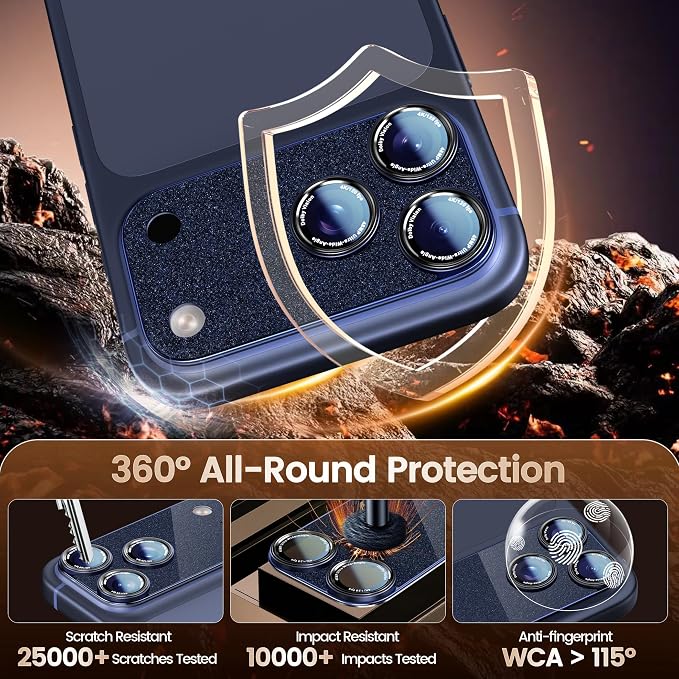 Camera Lens Protector Compatible with iPhone 17 Pro Max- Metal Frame Tempered Glass Cover, [Anti-Scratch] [Drop-Proof][Strong-Adhesion] Rear Camera Screen Cover- Deep Blue