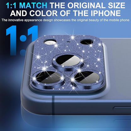 Suoman for iPhone 17 Pro Camera Lens Protector, [All-in-one] [Strong-Adhesion] Bling Glitter Independent Metal Frame Tempered Glass Camera Lens Cover -Blue