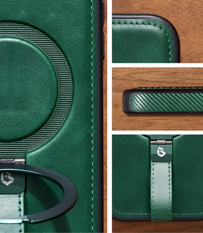 for iPhone Air Leather Case with Stand, Anti-Slip Grip Ring, Fits for MagSafe (Green,iPhone Air)