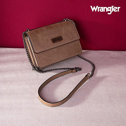 Wrangler Flap Crossbody Purse for Women Shoulder Bag Vintage Wallets with Chain Strap