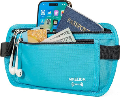 Travel Money Belt - Slim Passport Holder Travel Wallet with RFID Blocking Travel Pouch Undercover Fanny Pack for Women Men