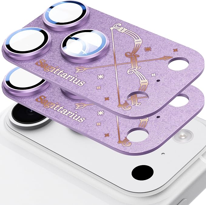 2 Pack Camera Lens Protector for iPhone 17 Pro,Sagittarius Pattern, AR 360-Degree Protection,Drop Protection,Anti Scratch Full-Coverage,Camera Transmfttance HD,Easy Installation,Purple