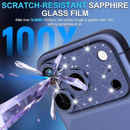 Suoman for iPhone 17 Pro Max Camera Lens Protector, [All-in-one] [Strong-Adhesion] Bling Glitter Independent Metal Frame Tempered Glass Camera Lens Cover -Blue