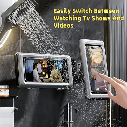 360° Shower Phone Holder Waterproof with Rotating Mount - Shower Phone Pouch for 4-7 Inch Devices - Adjustable, Touchscreen-Friendly, No-Drill Design for Bathroom, Kitchen & Gym