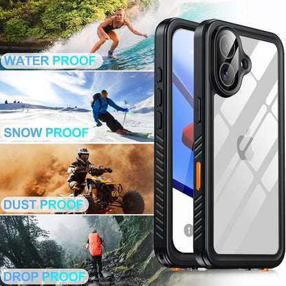 ANTSHARE for iPhone 16 Case Waterproof, IP68 Underwater Built-in Lens & Screen Protector, [Full Body Shockproof] [Dustproof] [Snowproof] Protective iPhone 16 Case 6.1'' - Black/Clear