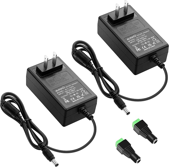 ALITOVE 12V Power Supply 12 Volt 3A 36W AC/DC Adapter DC 12V Power Cord 2.5A 2A AC to DC Converter with 5.5x2.5mm Tip for Baby Brew Bottle Warmer 3D Printer Camera Wireless Router, 2-Pack