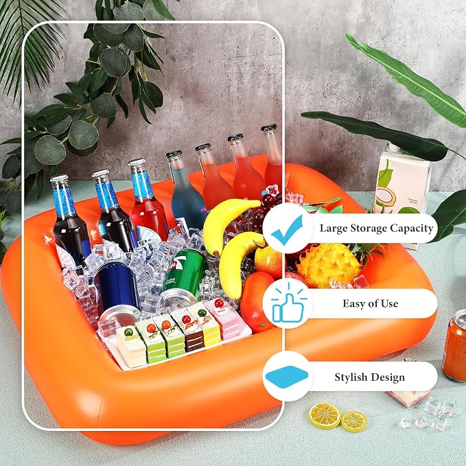 FillTouch Rectangular Inflatable Serving Bar Floating Drink Holder for Pool Inflatable Cup Holders Hot Tub Accessories, Adults Swimming Fun Drink Floats for Swimming Pool Party(Orange)