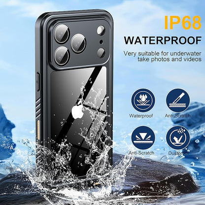 ANTSHARE for iPhone 17 Pro Case, IP68 Waterproof Shockproof Case, [Built-in Screen Protector] - 12 FT Military Dropproof - Full Body Heavy Duty Rugged Phone Cover 6.3 inches - Pink/Clear