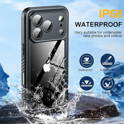 ANTSHARE for iPhone 17 Pro Case, IP68 Waterproof Shockproof Case, [Built-in Screen Protector] - 12 FT Military Dropproof - Full Body Heavy Duty Rugged Phone Cover 6.3 inches - Black/Clear