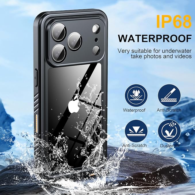 ANTSHARE for iPhone 17 Pro Case, IP68 Waterproof Shockproof Case, [Built-in Screen Protector] - 12 FT Military Dropproof - Full Body Heavy Duty Rugged Phone Cover 6.3 inches - Blue/Clear