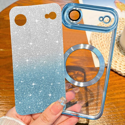 Hython for iPhone Air Case Glitter Clear Magnetic Phone Cases [Compatible with MagSafe] Full Camera Lens Protector Sparkle Luxury Plating Slim Shockproof Protective Cover, Gradient Light Blue