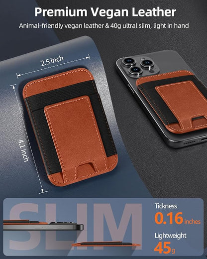 Upgraded for Magsafe Wallet, Strongest Magnetic Wallet, for iPhone Wallets Magsafe with 2 Card Slots, Magnetic Card Holder for iPhone 17/16/15/14/13/12 Series, Vegan Leather, Fit 7 Cards, Brown-2