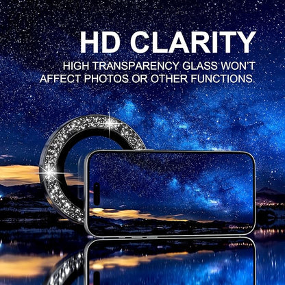 Choiche Compatible for iPhone 17 Pro/iPhone 17 Pro Max Camera Lens Protector Bling, 9H Tempered Glass Camera Cover Screen Protector Metal Ring Decoration Accessories (Glitter-Black)