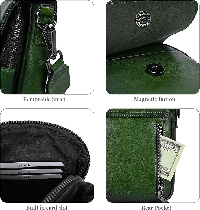 HESHE Leather Small Crossbody Bags for Women RFID Blocking Cell Phone Purse Anti-Theft Travel Bag with wide Straps