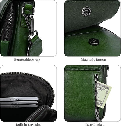HESHE Leather Small Crossbody Bags for Women RFID Blocking Cell Phone Purse Anti-Theft Travel Bag with wide Straps