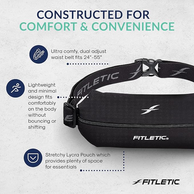 Fitletic Active Lifestyle Fanny Pack & Mini Sports Running Belt For Men & Women – Lightweight, Low Profile- Ultra-Soft Expandable Lycra Pouch - Fits All Phones – Inner Pocket