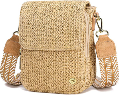 Haytijoe Faux Straw Crossbody Bags for Women Small Summer Purse RFID Woven Phone Bag Travel Beach Hawaiian Essentials Gifts