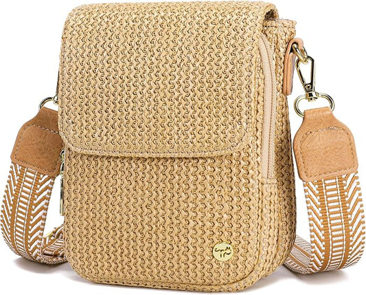 Haytijoe Faux Straw Crossbody Bags for Women Small Summer Purse RFID Woven Phone Bag Travel Beach Hawaiian Essentials Gifts