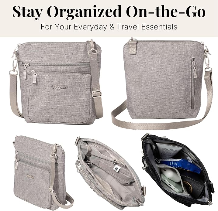 Baggallini Modern Pocket Crossbody Bag for Women, 8.5"x8.5" Handbag Purse with RFID, Lightweight Water-Resistant