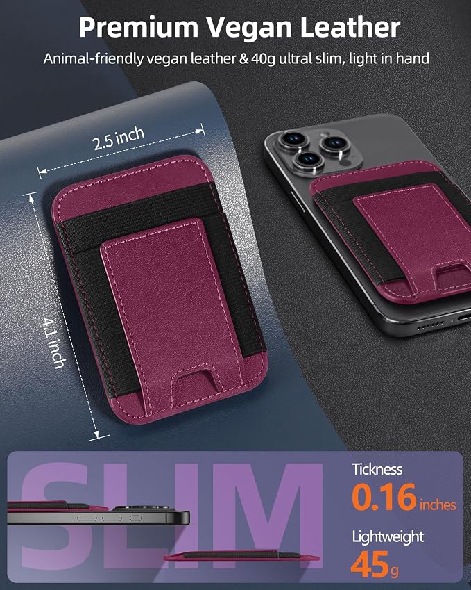 ExtreLife for Magsafe Wallet, Strongest Magnetic Wallet for iPhone 17/16/15/14/13/12 Series, For iPhone Magsafe Wallets, RFID Blocking, Vegan Leather, Fit 7 Cards, Cherry-new