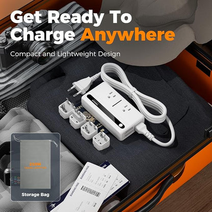 TESSAN 220V‑110V Voltage Converter, Travel Adapter 250W | 4 USB Ports(QC3.0 & PD36W), EU UK AU IT India International Adaptor