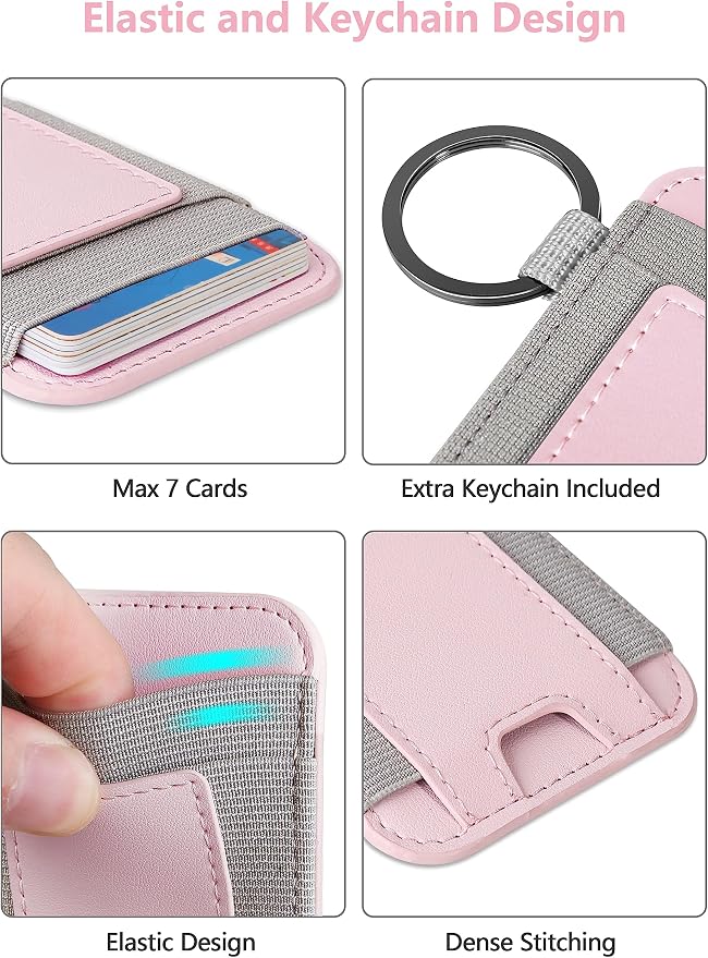 For Magsafe Wallet, Strongest Magnetic Wallet for iPhone 17/16/15/14/13/12 Series, for Magsafe Card Holder with 2 Card Slots, Magnetic Card Holder, RFID Blocking, Vegan Leather, Fit 7 Cards, Pink