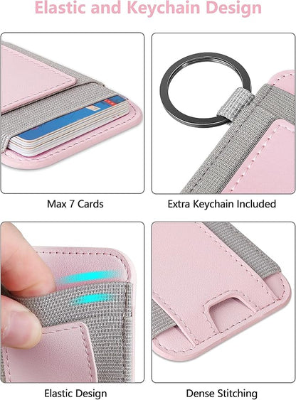 For Magsafe Wallet, Strongest Magnetic Wallet for iPhone 17/16/15/14/13/12 Series, for Magsafe Card Holder with 2 Card Slots, Magnetic Card Holder, RFID Blocking, Vegan Leather, Fit 7 Cards, Pink