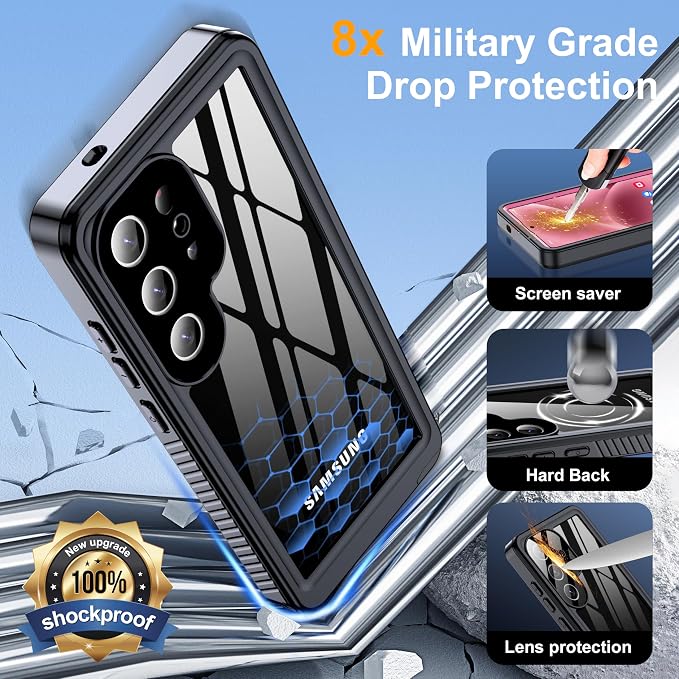 for Samsung Galaxy S25 Ultra Case, IP68 Waterproof with Built-in Screen&Lens Protector [14FT Military Shockproof] Full Body Heavy Duty Protective Phone Case for S25 Ultra 5G, Pink