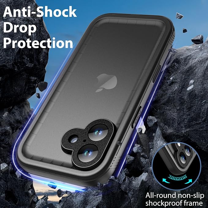 SPORTLINK for iPhone 17 Waterproof Phone Case - Built in Screen Protector/Shockproof/Military Rugged Dropproof/Dustproof/Heavy Duty, 360 Full Body, Protective Cover for iPhone 17 6.3 inch Black