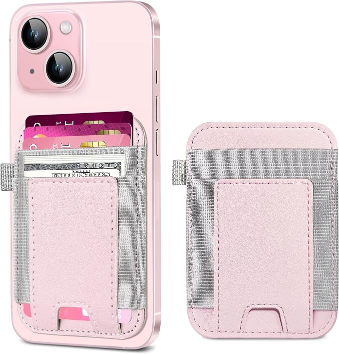 For Magsafe Wallet, Strongest Magnetic Wallet for iPhone 17/16/15/14/13/12 Series, for Magsafe Card Holder with 2 Card Slots, Magnetic Card Holder, RFID Blocking, Vegan Leather, Fit 7 Cards, Pink